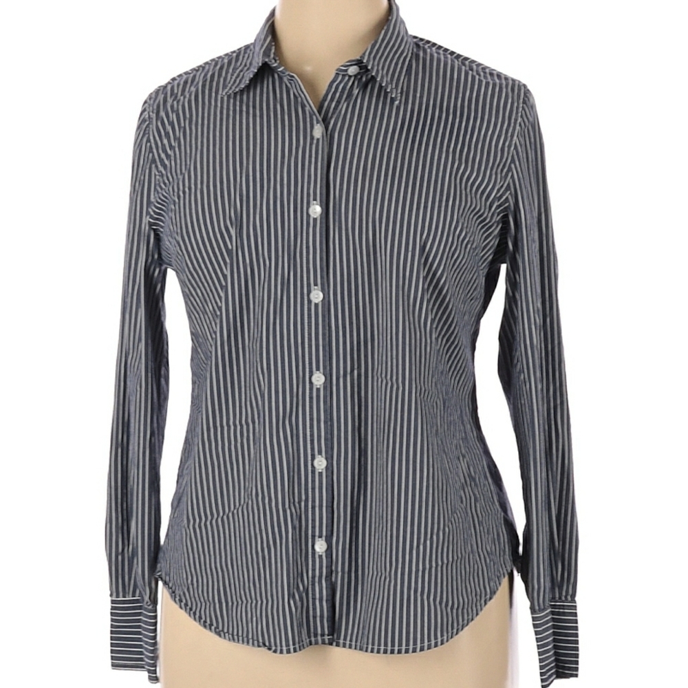 Liz & Co. Grey & White Striped Shirt